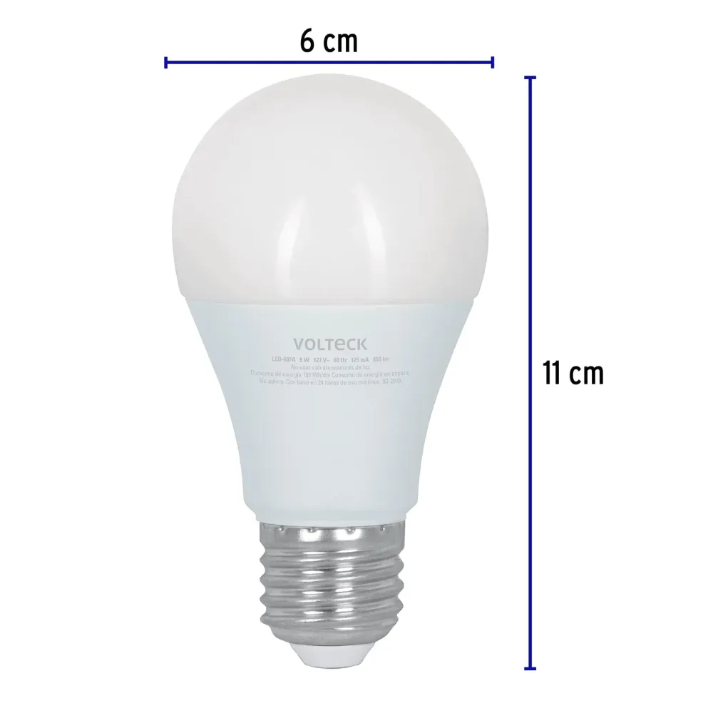 Pack de Pilas Foco LED tipo bulbo, A19, 9 W luz de dí, atenuable
