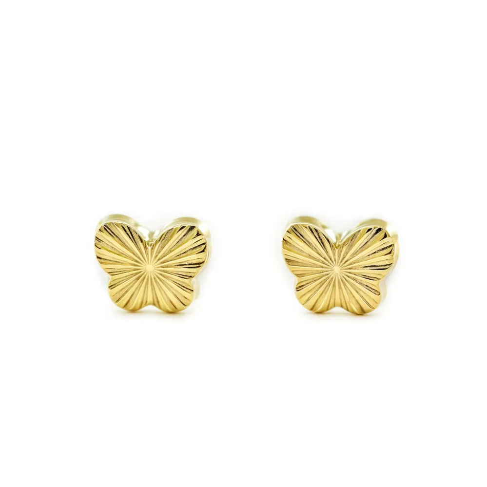 Pack de Pilas Pendientes Bebe-Niñ Oro Amarillo 9K Mariposa Tallados
