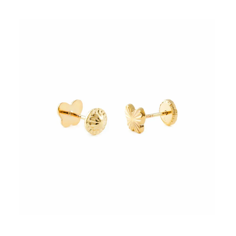 Pack de Pilas Pendientes Bebe-Niñ Oro Amarillo 9K Mariposa Tallados