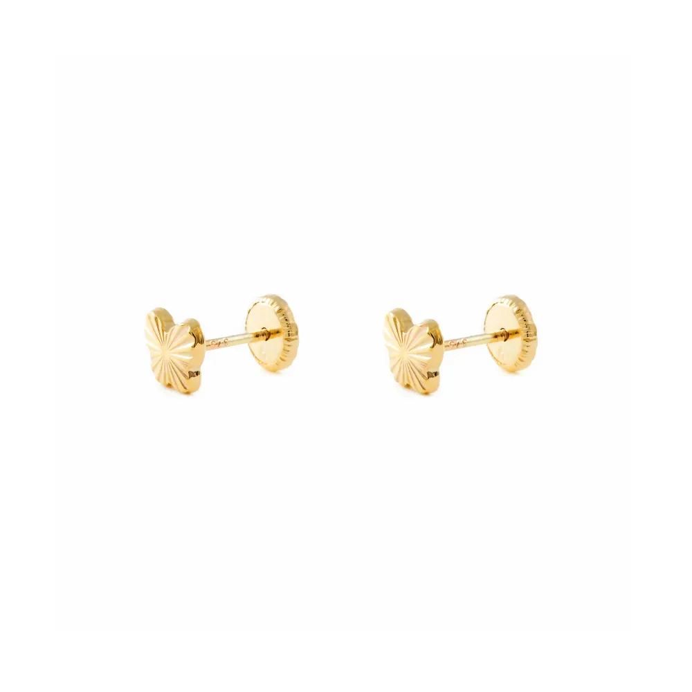 Pack de Pilas Pendientes Bebe-Niñ Oro Amarillo 9K Mariposa Tallados