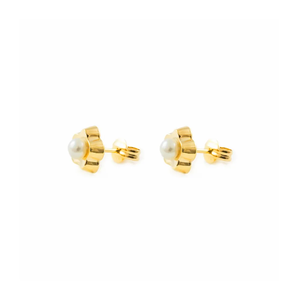Pack de Pilas Pendientes Niñ Oro Amarillo 9K Perla Botón 3,5 mm Flor Margarita Brillo