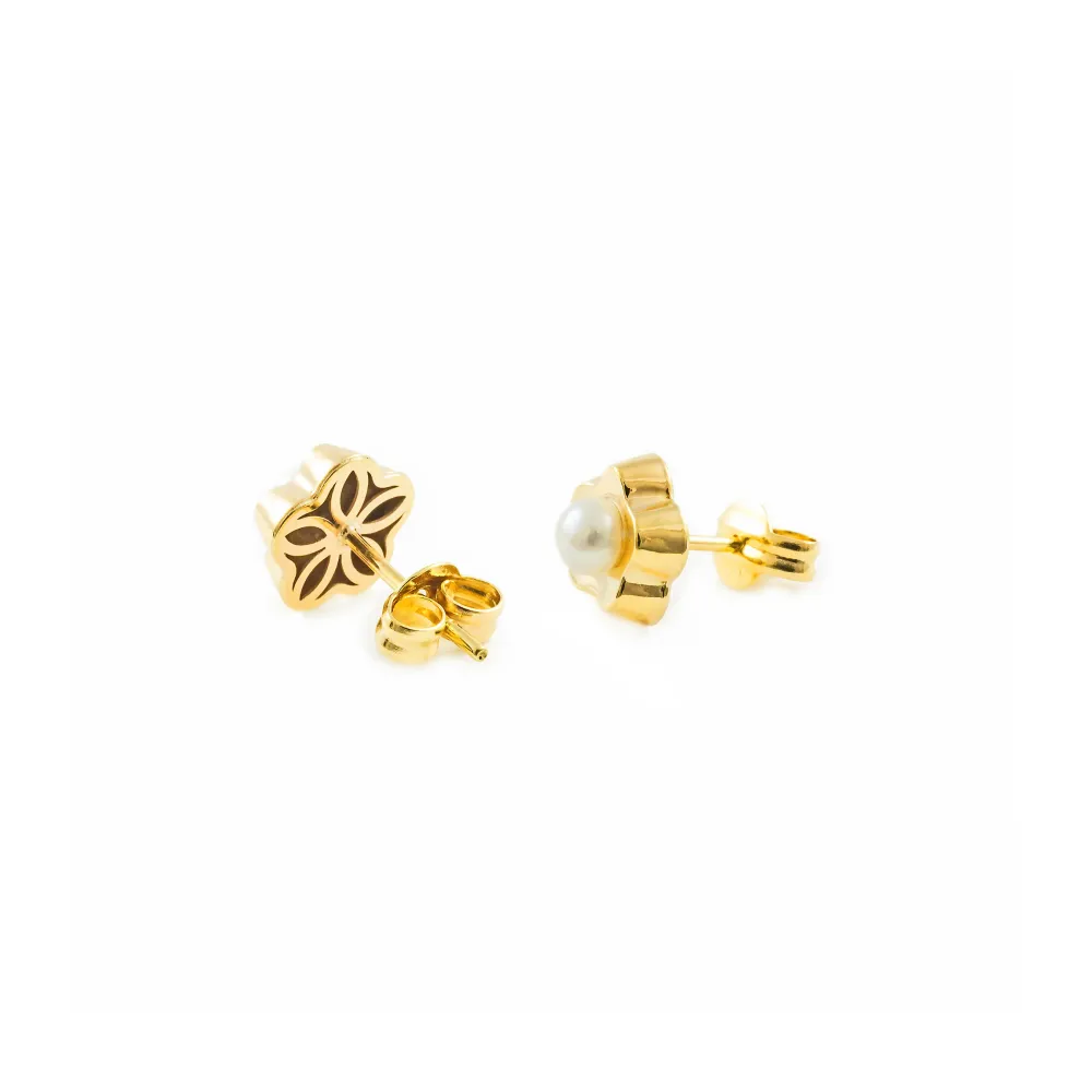 Pack de Pilas Pendientes Niñ Oro Amarillo 9K Perla Botón 3,5 mm Flor Margarita Brillo
