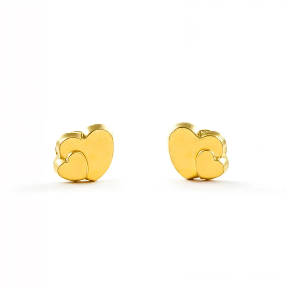 Pendientes Bebe Oro Amarillo 9K Corazón Brillo Listas para Usar