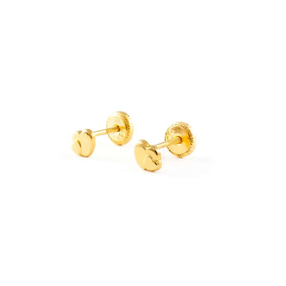 Pendientes Bebe Oro Amarillo 9K Corazón Brillo Listas para Usar