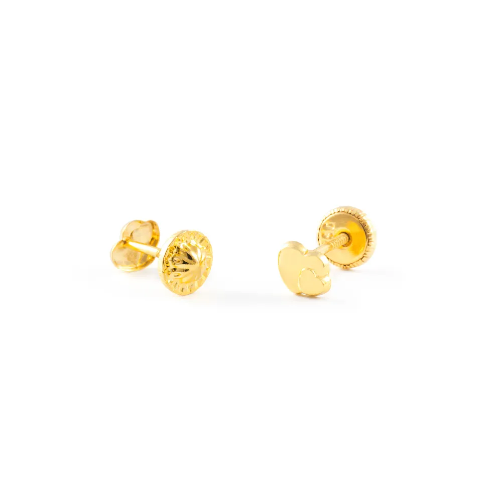 Pendientes Bebe Oro Amarillo 9K Corazón Brillo Listas para Usar
