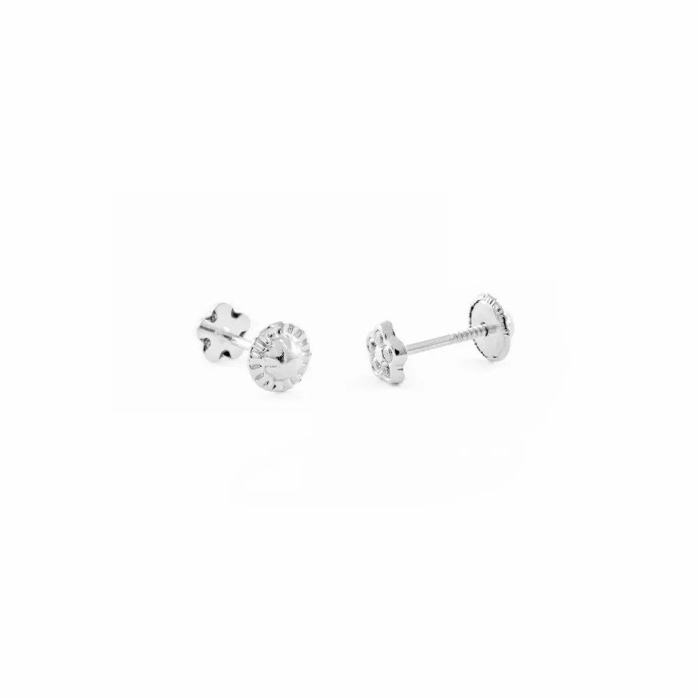 Pendientes Bebe Oro Blanco 9K Flor Margarita Circonitas Brillo con Garantí