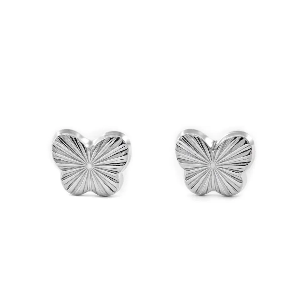 Pendientes Bebe-Niñ Oro Blanco 9K Mariposa Tallados Listas para Usar