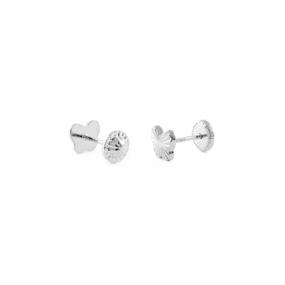 Pendientes Bebe-Niñ Oro Blanco 9K Mariposa Tallados Listas para Usar