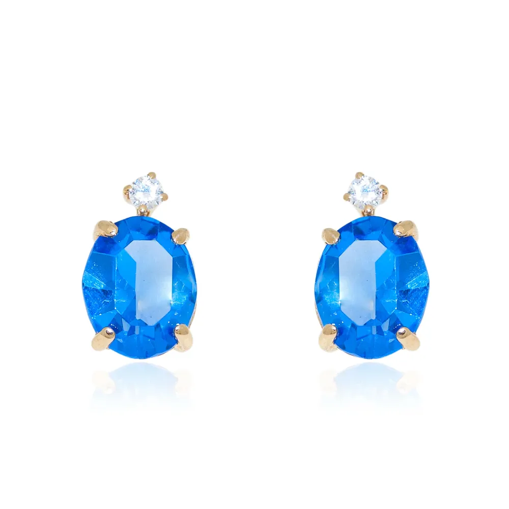 Pendientes Mujer-Niñ Oro Amarillo 9K Oval Zafiro Brillo para Dispositivos de Alto Consumo
