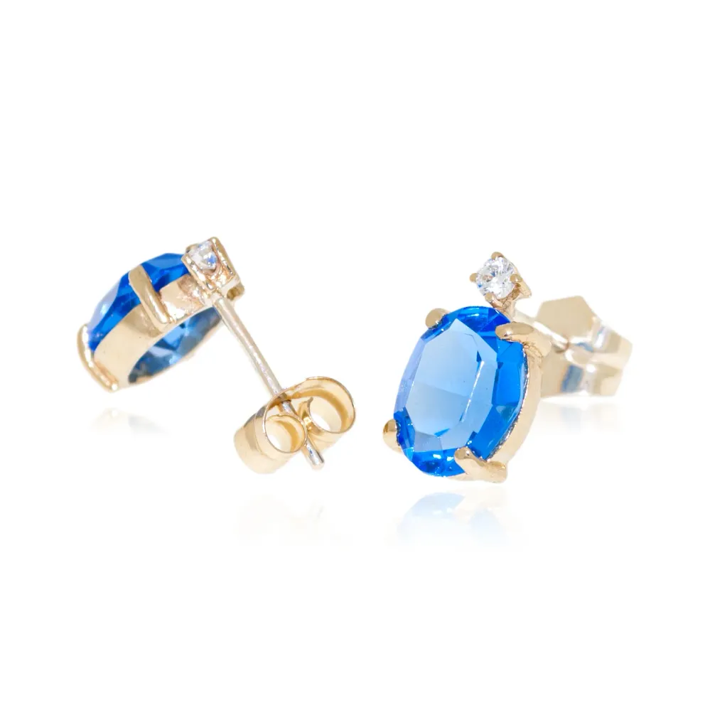 Pendientes Mujer-Niñ Oro Amarillo 9K Oval Zafiro Brillo para Dispositivos de Alto Consumo