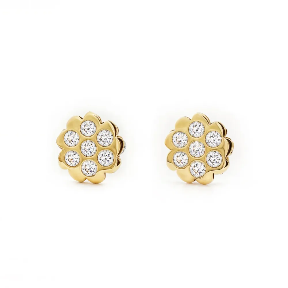 Pendientes Niñ Oro Amarillo 9K Flor Circonitas Brillo | Recargables 1000 Veces |