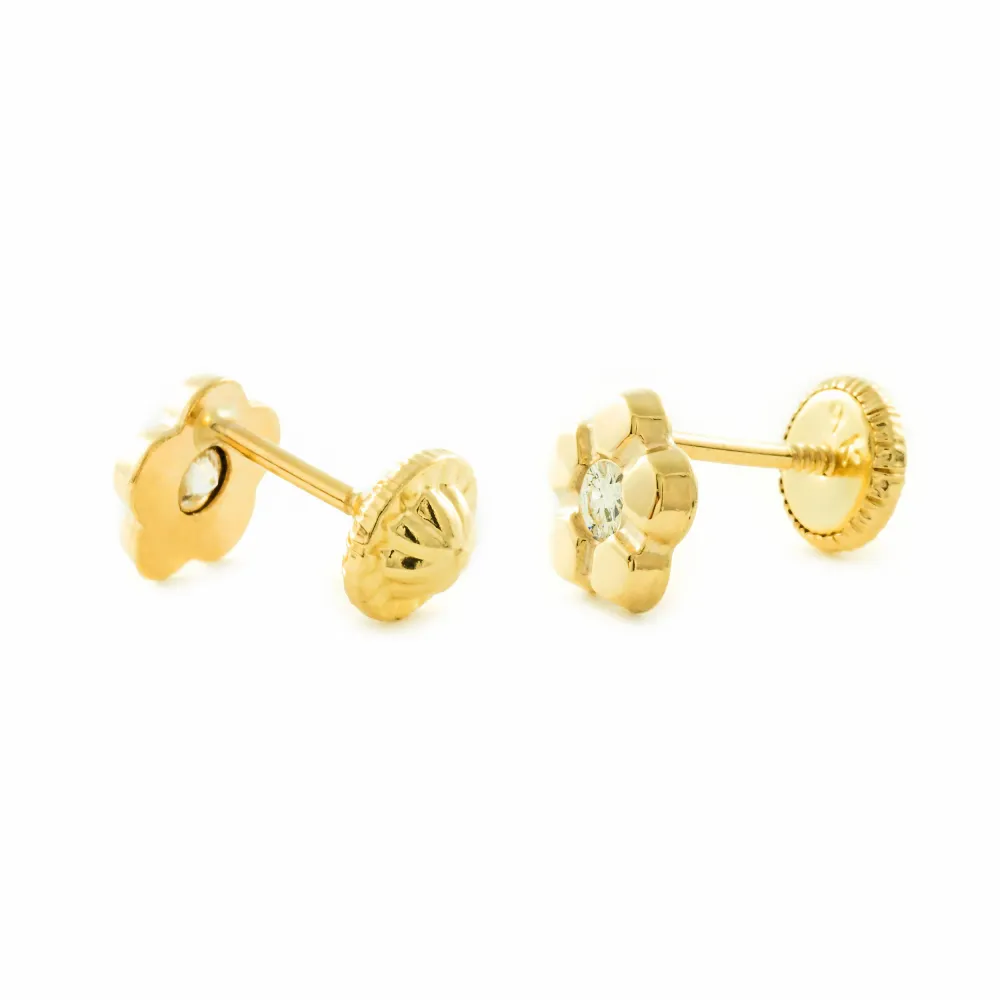 Pendientes Niñ Oro Amarillo 9K Flor Margarita Circonita Brillo con Garantí