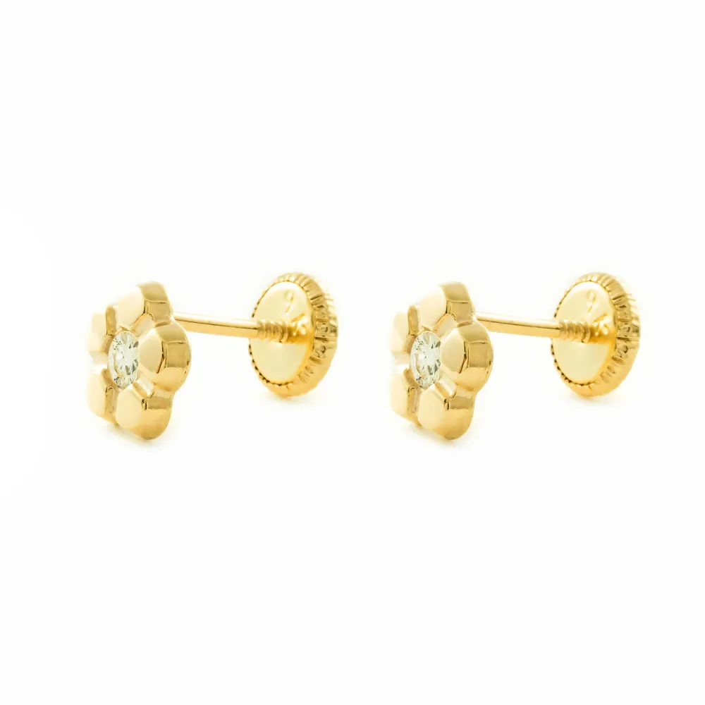 Pendientes Niñ Oro Amarillo 9K Flor Margarita Circonita Brillo con Garantí