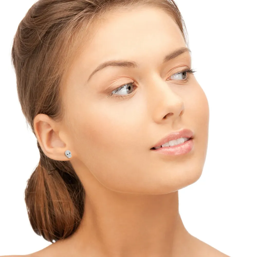 Pendientes Niñ Oro Blanco 9K Calavera Circonitas Brillo de Baja Autodescarga