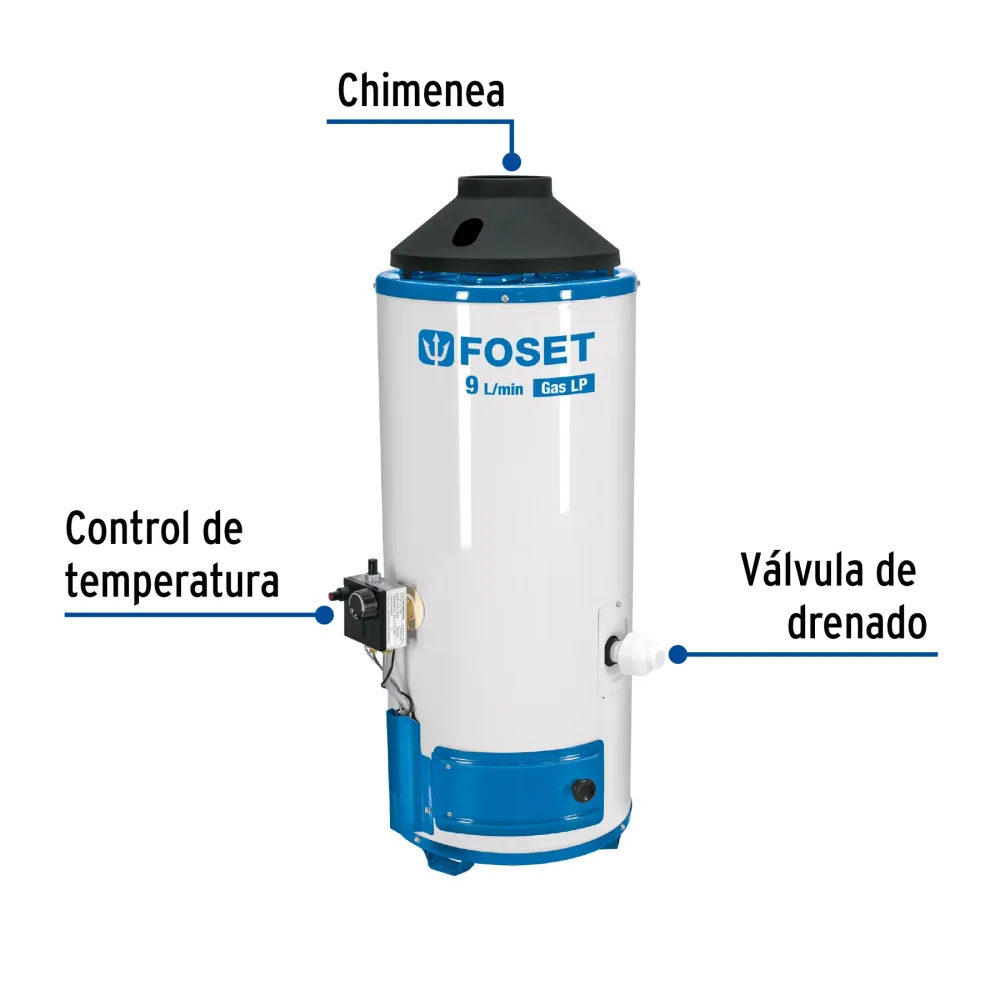 Pilas de Reloj Calentador de paso 9L 2 servicios gas L.P. piezo eléct. Fose