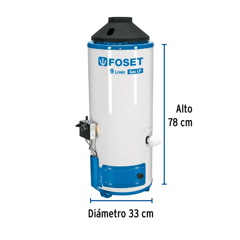 Pilas de Reloj Calentador de paso 9L 2 servicios gas L.P. piezo eléct. Fose