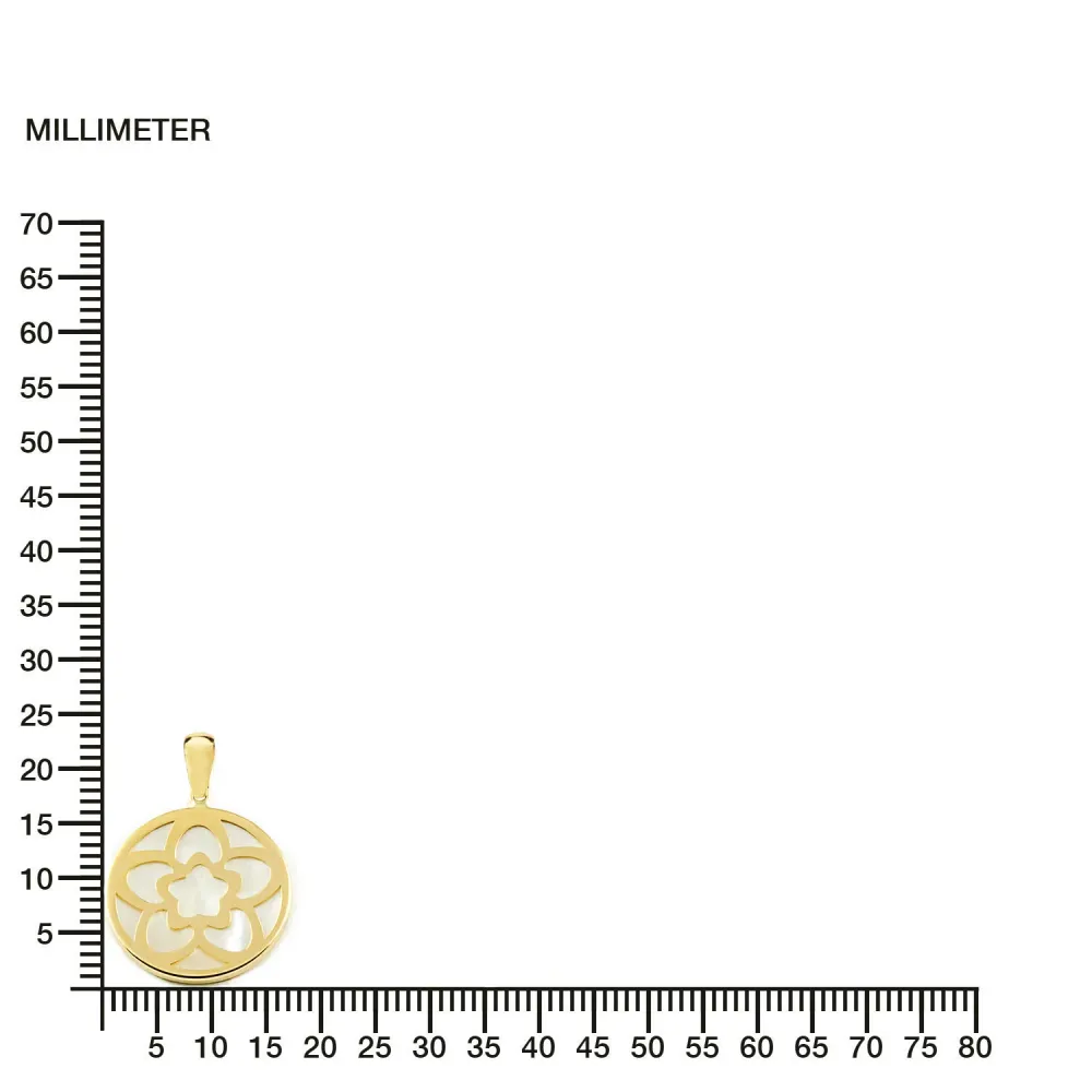 Pilas de Reloj Colgante Oro Amarillo 9K Nacar Redondo Flor Brillo