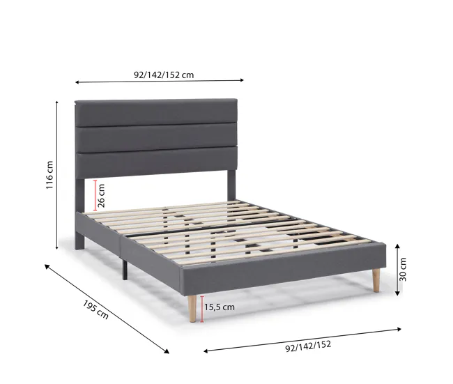 Pilas de Reloj Estructura de Cama tapizada Aroma 90x190 cm, Gris sombrío