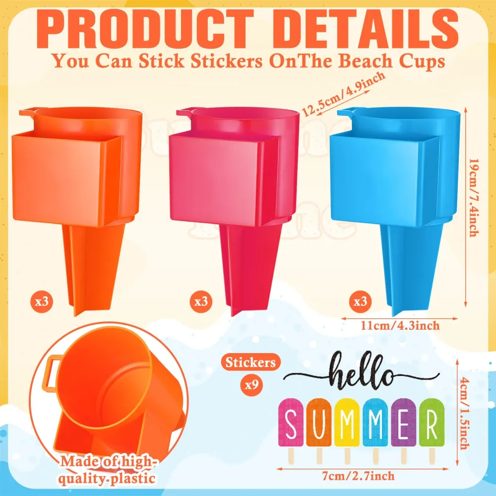 Portavasos de playa con bolsillo, portavasos de arena para playa, multifuncional, 9 Uds para Juguetes