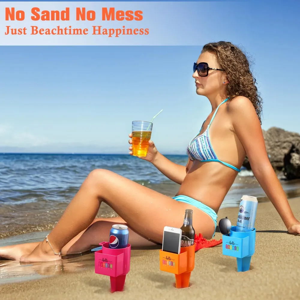 Portavasos de playa con bolsillo, portavasos de arena para playa, multifuncional, 9 Uds para Juguetes
