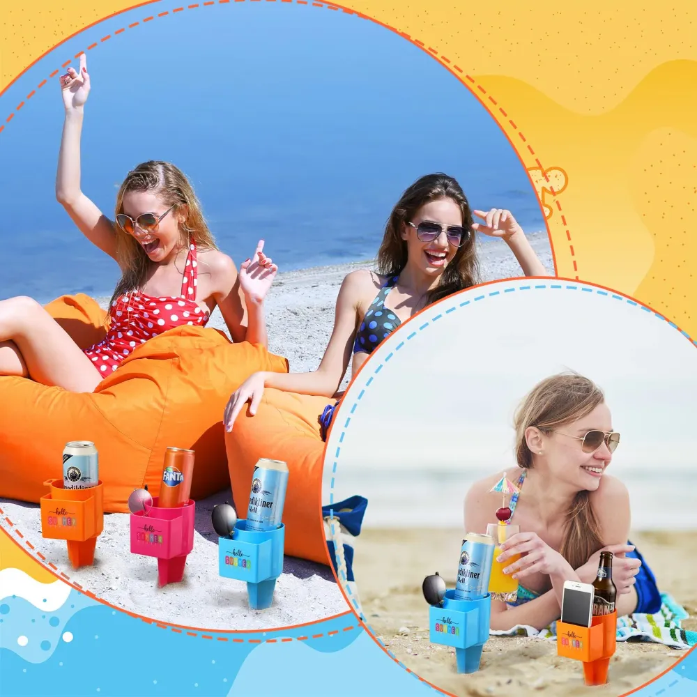 Portavasos de playa con bolsillo, portavasos de arena para playa, multifuncional, 9 Uds para Juguetes