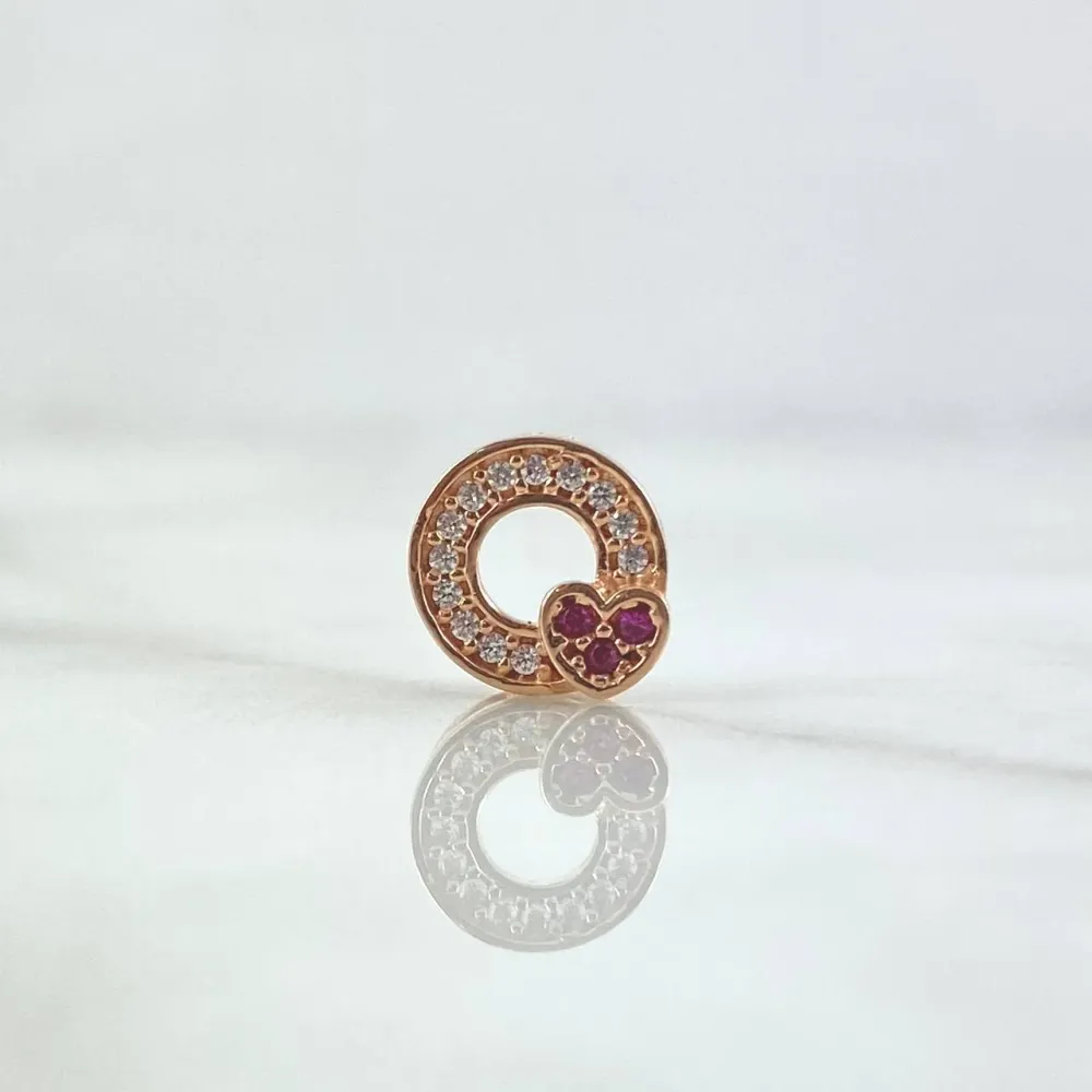 Recargables Premium Herraje Aro Corazón 0.9gr / 1cm / Circones Blancos Y Fucsia Oro Rosa 18K *