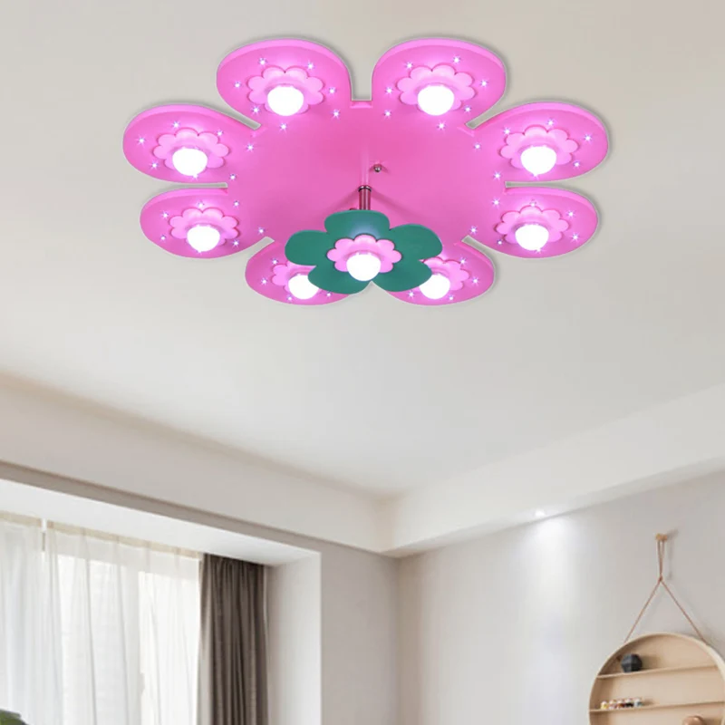 Recargables Premium Lampada da soffitto filo fiore 9 luci Lampada da soffitto legno per bambini per camera da letto della...