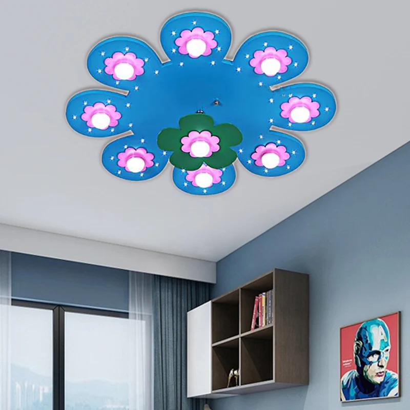 Recargables Premium Lampada da soffitto filo fiore 9 luci Lampada da soffitto legno per bambini per camera da letto della...