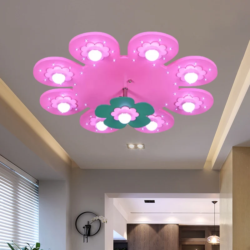 Recargables Premium Lampada da soffitto filo fiore 9 luci Lampada da soffitto legno per bambini per camera da letto della...