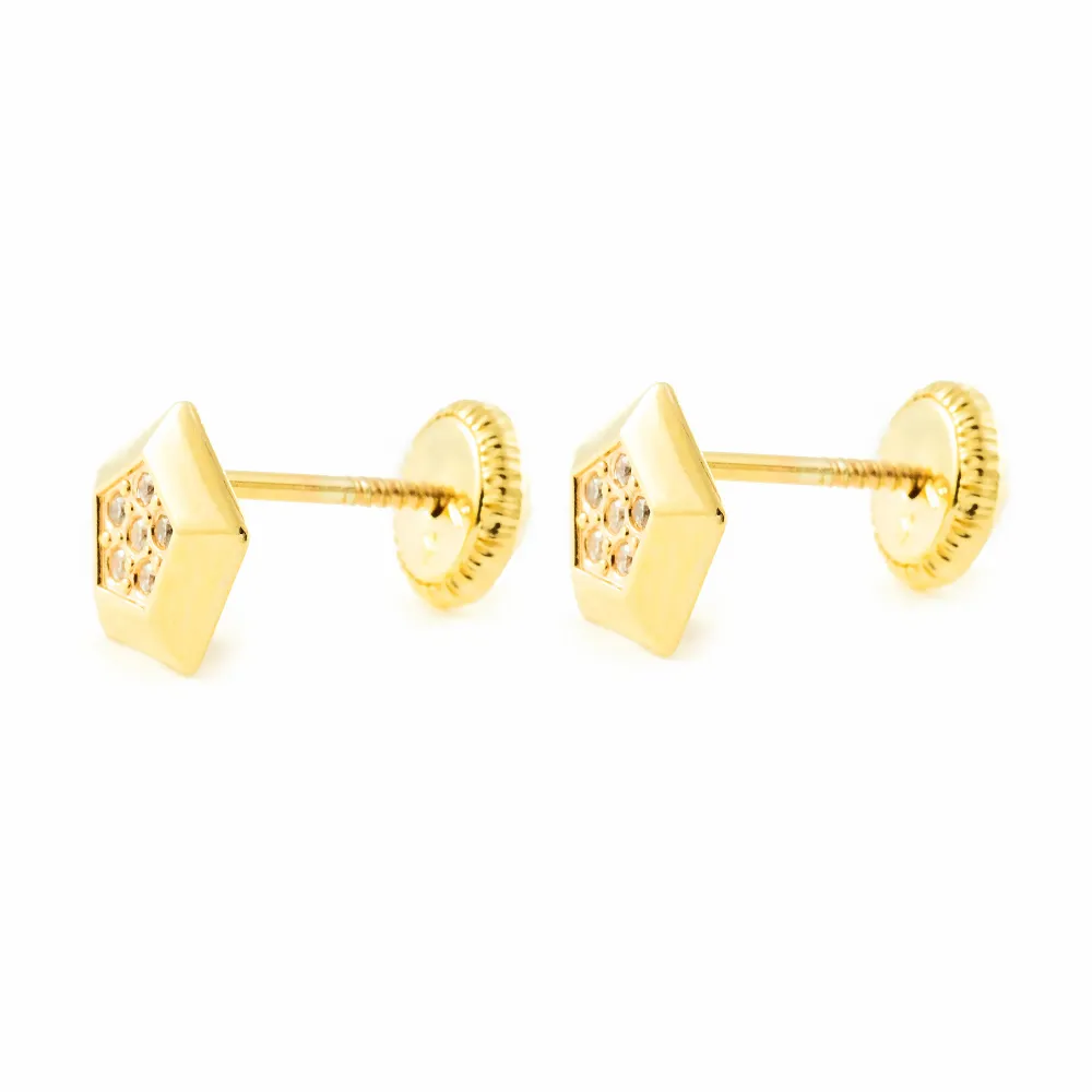 Recargables Premium Pendientes Niñ Oro Amarillo 9K Pentagono Circonitas Brillo