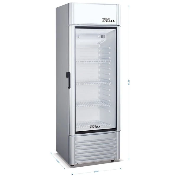 Refrigerador vertical de exhibición Preferente Levella® de 9.0 pies cúbicos con puerta de vidrio. Refrigerador expositor.