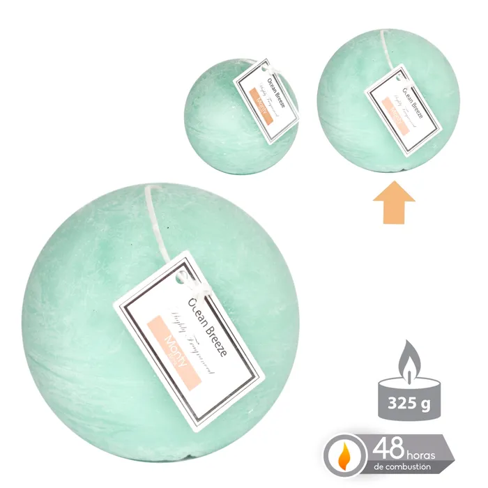 Vela bola perfumada turquesa ocean breeze 9 cm Resistentes Derrames