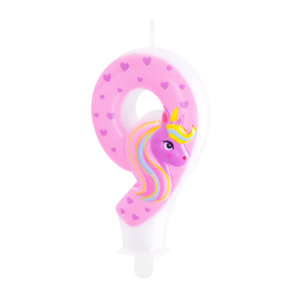 Vela tarta unicornio número 9 Resistentes Derrames