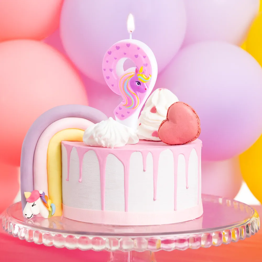 Vela tarta unicornio número 9 Resistentes Derrames
