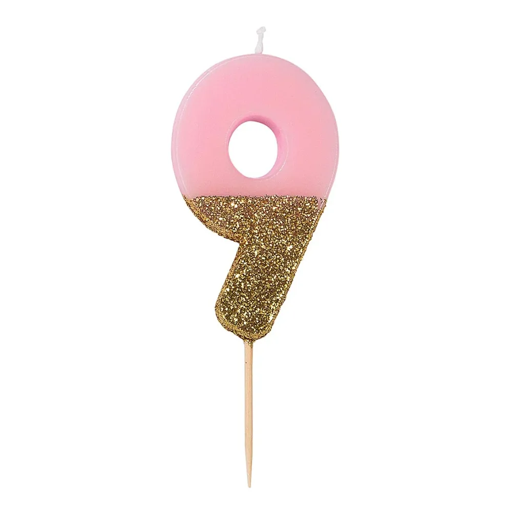 Velas número 9, purpurina rosa de Baja Autodescarga