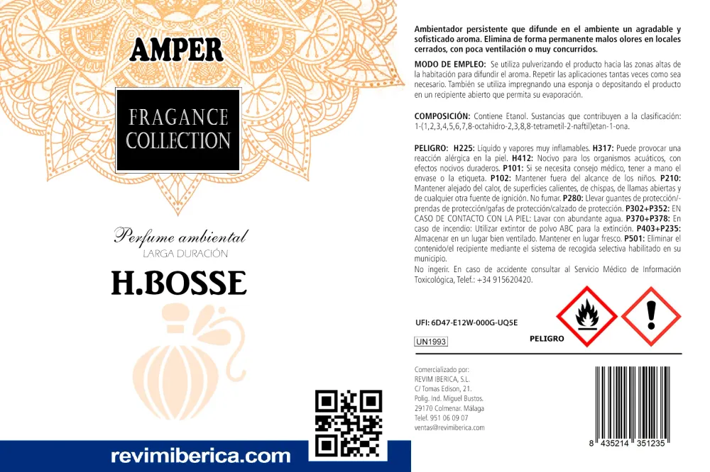 Gel Desodorante Amper H.Bosse. Perfume Ambiental Alta calidad (250 ml)