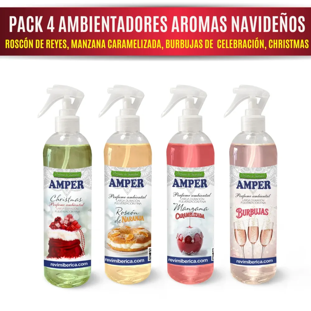 Pack ambientadores NAVIDAD – 4 aromas festivos edición limitada AMPER con Difusor Incluido