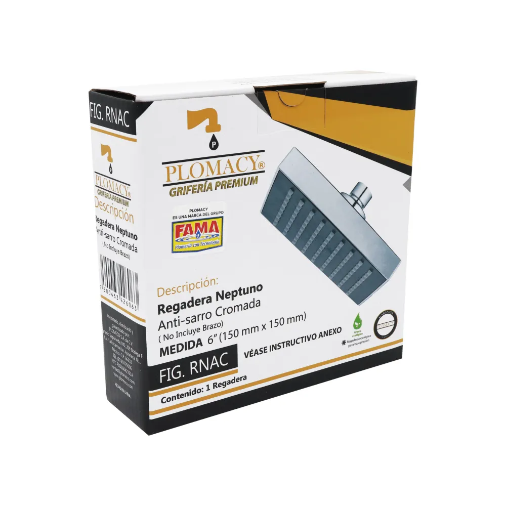 Regadera Neptuno Anti Sarro Cromada para Habitaciones