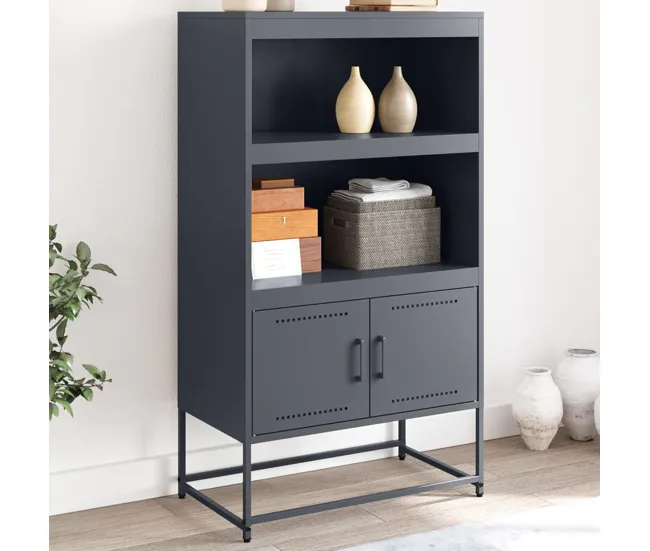 vidaXL Aparador de acero gris antracita 68,5x38,5x123,5 cm con Varillas de Rattan