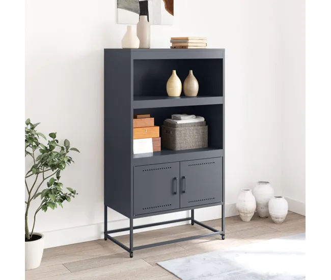 vidaXL Aparador de acero gris antracita 68,5x38,5x123,5 cm con Varillas de Rattan