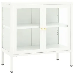 vidaXL Aparador de acero y vidrio blanco 70x35x70 cm en Presentación de 3 Unidades