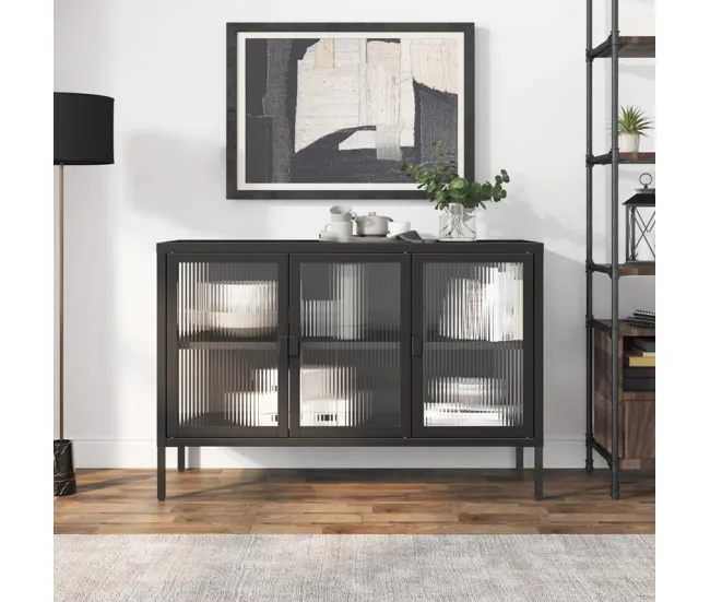 vidaXL Aparador de vidrio y acero negro 105x35x70 cm de Soja Natural