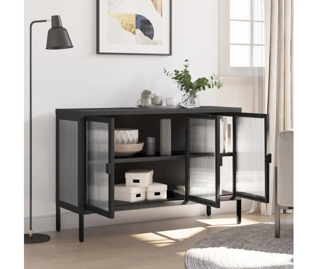 vidaXL Aparador de vidrio y acero negro 105x35x70 cm de Soja Natural