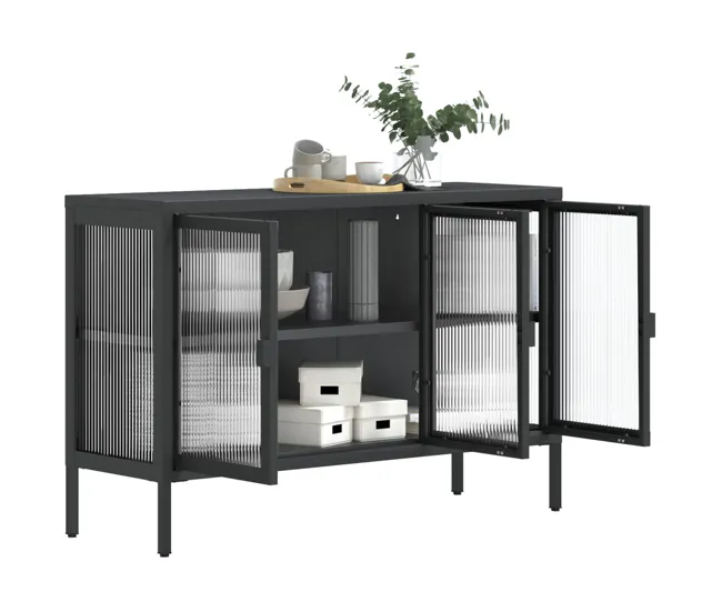vidaXL Aparador de vidrio y acero negro 105x35x70 cm de Soja Natural