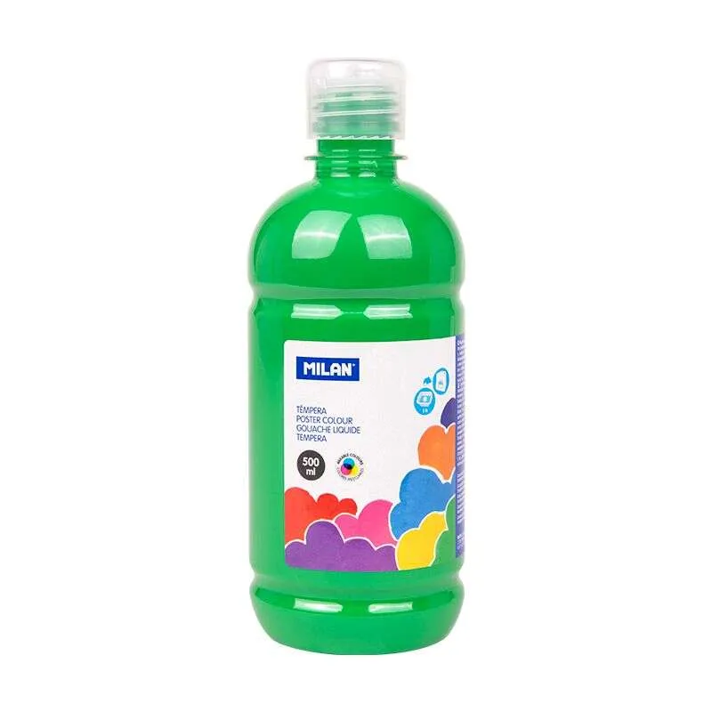 Automático Milan Botella de Tempera 500ml - Tapon Dosificador - Secado Rapido - Mezclable - Color Verde Definido