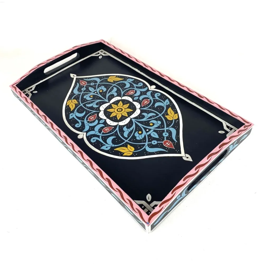 Bandeja de Té Marroquí Negra 47x28