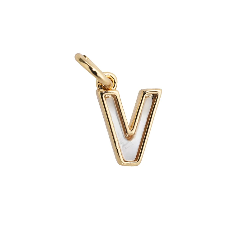 Dije Chapa con Madre Perla Letra V 10x7mm Dorado