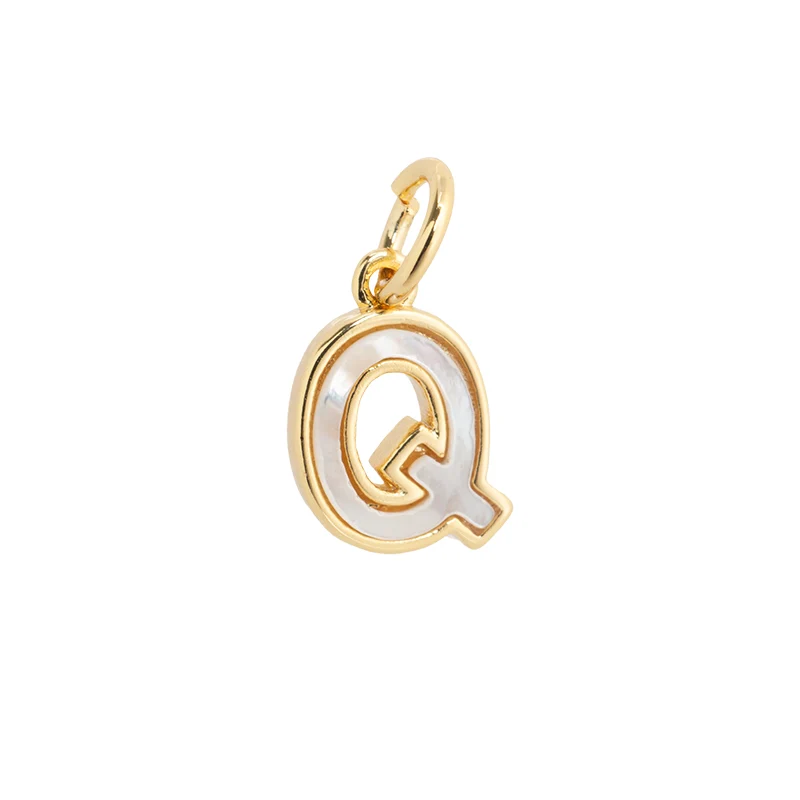 Dije Chapa con Madre Perla Letra Q 10x7mm Dorado