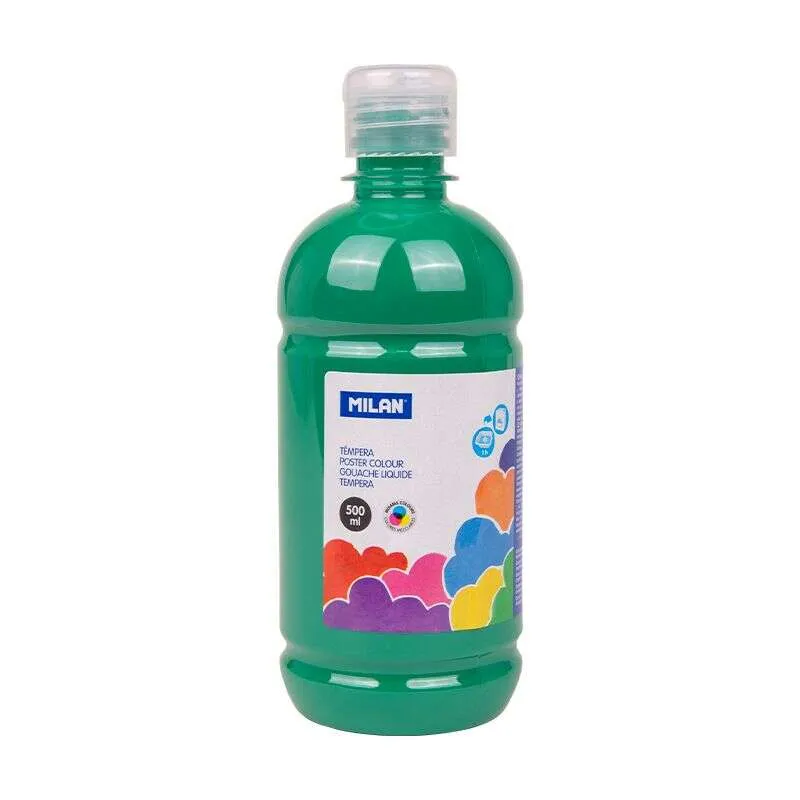 Limpiador Milan Botella de Tempera 500ml - Tapon Dosificador - Secado Rapido - Mezclable - Color Verde Sombrío
