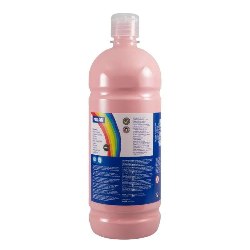 Milan Botella de Tempera 1000ml - Tapon Dosificador - Secado Rapido - Mezclable - Color Rosa Palido en Acero Pulido